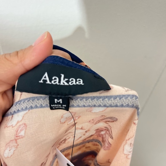 Aakaa Floral Dolman Sleeve Tie Front Waist Border Print Dress Size M - Picture 3 of 9